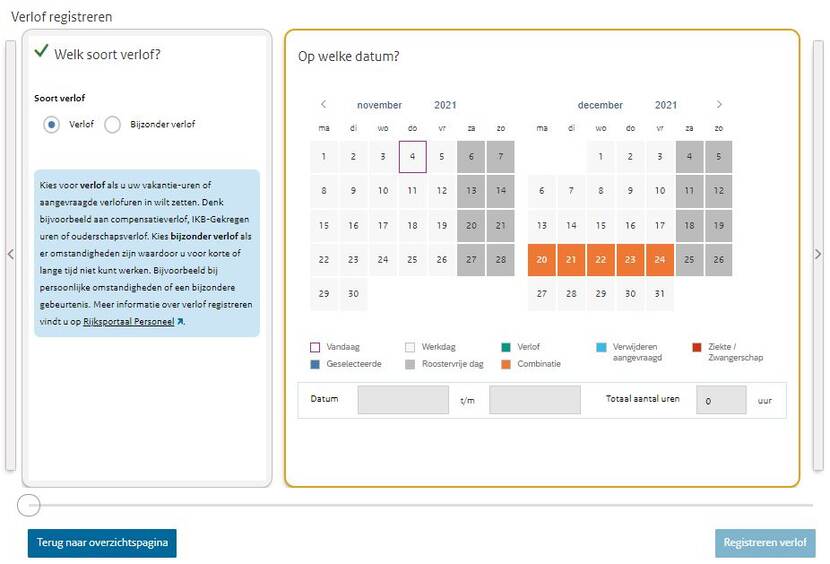 Verlof registreren datum