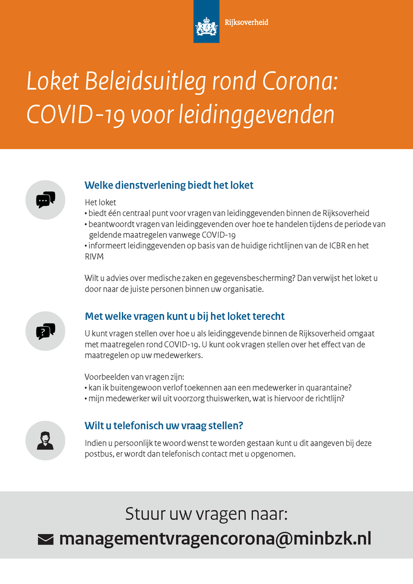 Poster Loket beleidsuitleg rond corona Covid-19 voor leidinggevenden