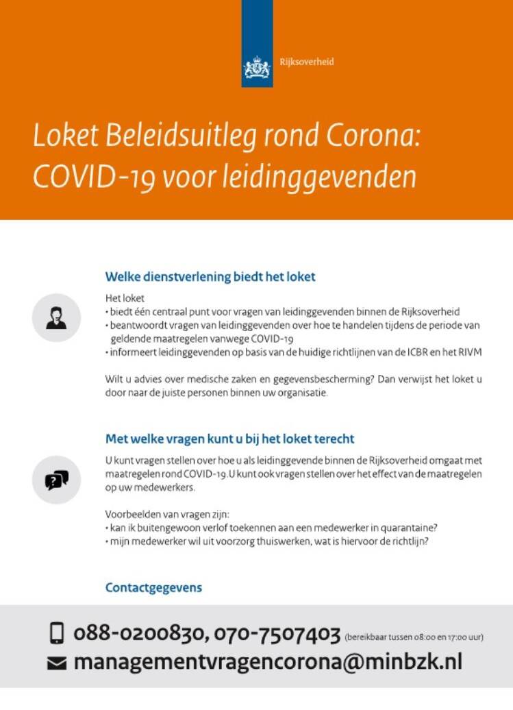 Poster loket beleidsuitleg rond coronacrisis voor leidinggevenden